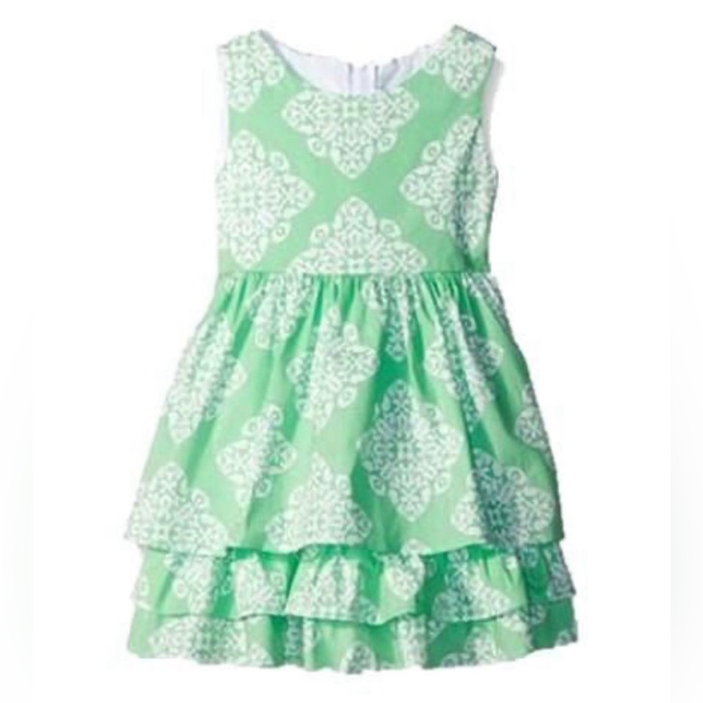 Counting
Daisies Elegant Green Kids Dress with White Pattern